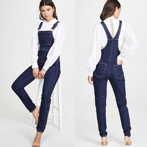 WEWOREWHAT BASIC DENIM OVERALLS DARK WASH XS